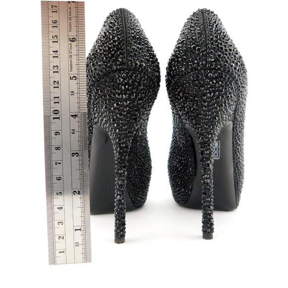 GUCCI Black Crystal Encrusted Open Toe Pumps 36.5 - Picture 6 of 10